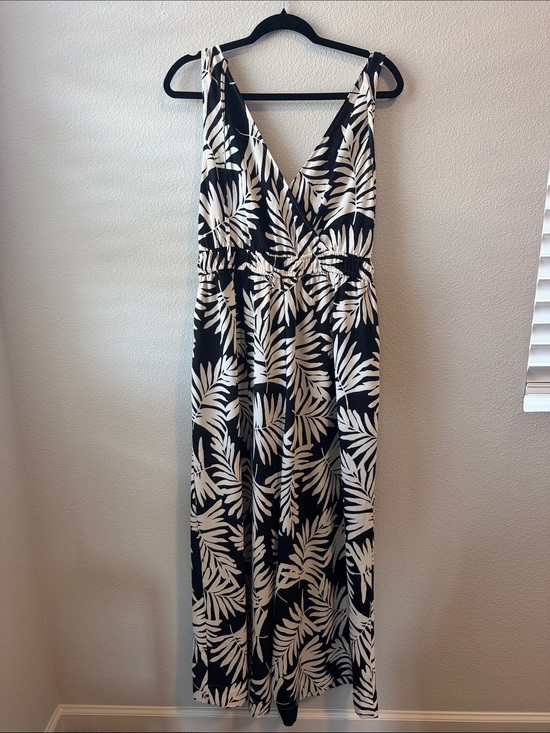 torrid Pants - torrid Black and White Leaf-Print Maxi jumpsuit
